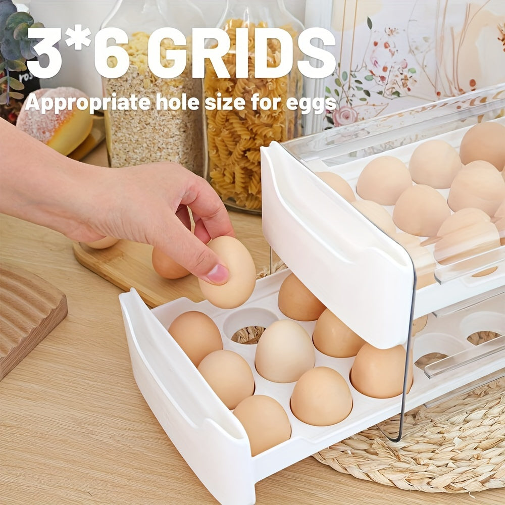 Egg Holder for Fridge, 2 Layers Fresh Egg Storage Container Organizer Bin, Each Layer Could Hold 18 Eggs, Clear Stackable Plastic Egg Tray with Handles, for Fridge, Kitchen, Home, 12X 6.9X 6 Inches, for Halloween And Christmas