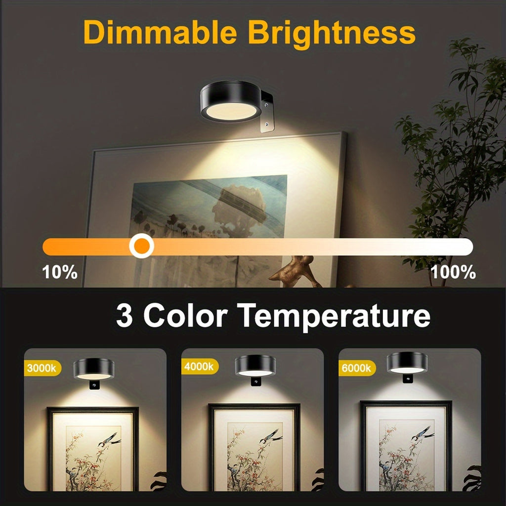 3/6pcs Battery- Magnetic Picture Lights with Remote, Dimmable Timer & 3 Lighting Modes Suitable for Picture Frame Paintings, Wireless Wall-Mounted Puck Lights for Art Display, Plug-and-Play for Gallery Decor (No Wiring)