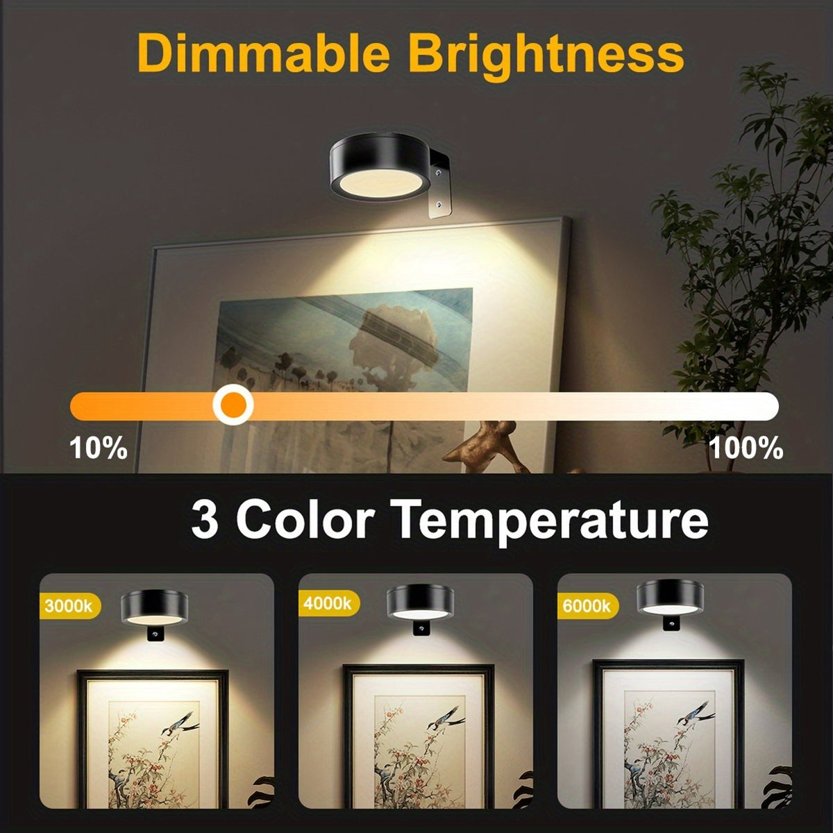 3/6pcs Battery- Magnetic Picture Lights with Remote, Dimmable Timer & 3 Lighting Modes Suitable for Picture Frame Paintings, Wireless Wall-Mounted Puck Lights for Art Display, Plug-and-Play for Gallery Decor (No Wiring)