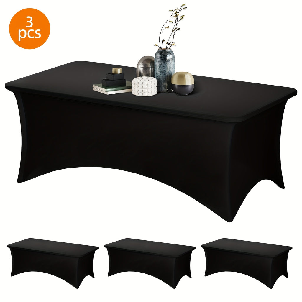 TOMNK 2pcs/3pcs Stretch Spandex Tablecloth, Rectangular, 4ft/6ft/8ft, Black/White, Wrinkle-Resistant Material, Suitable for Wedding Banquets, Trade Shows, Bridal Showers, Graduation Parties, Mother's Day Decorations, Halloween, Christmas