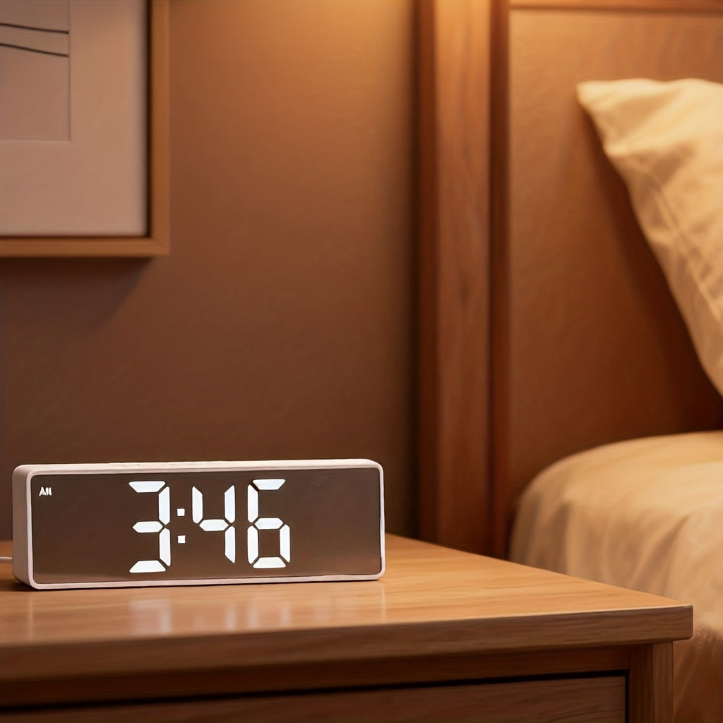 Contemporary LED Desk Clock with Temperature Display Brightness Adjustment Night Modes Snoozes Functions 12/24Hour Mode LED Electronic Clock for Bedroom