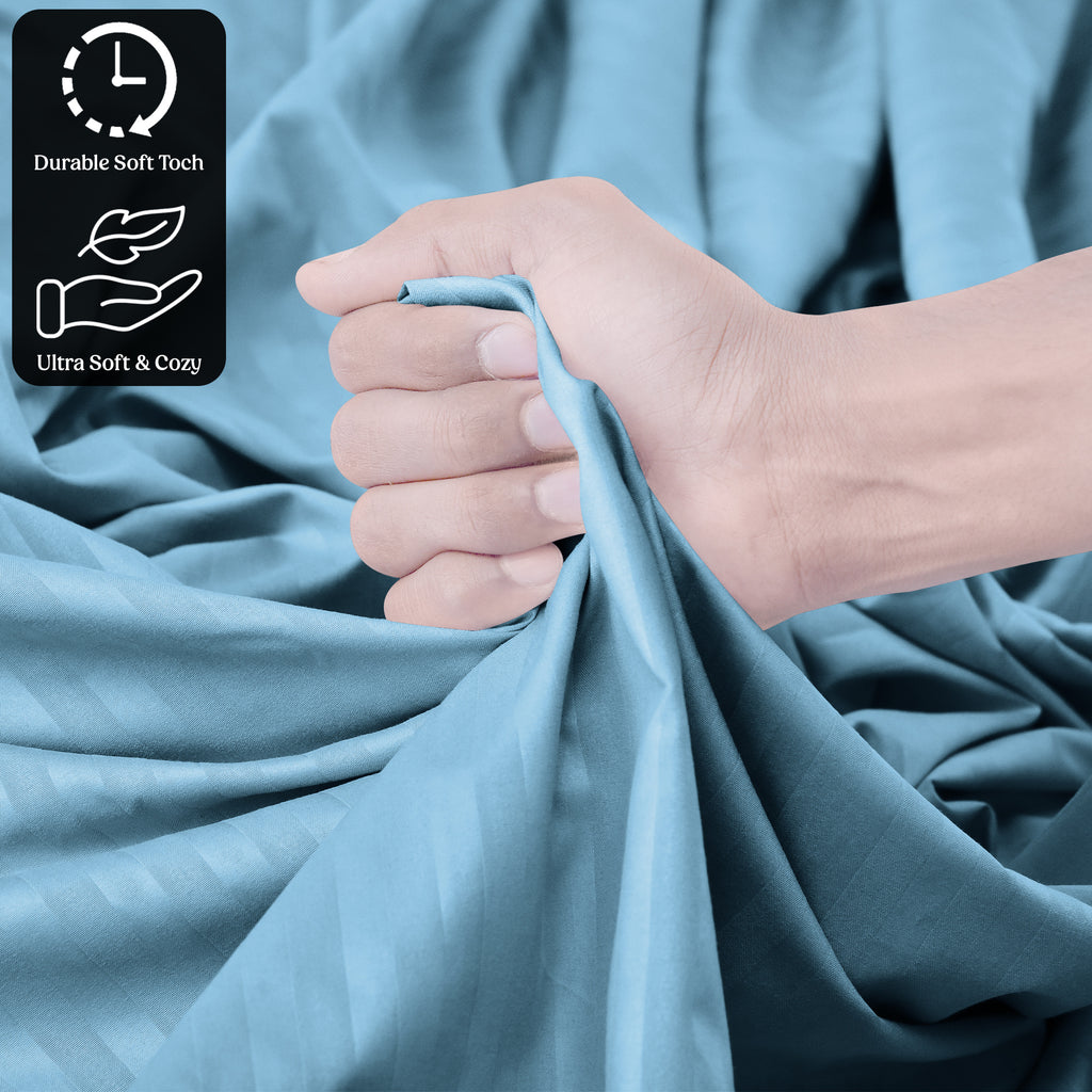 Lux Decor 4/3 Pieces Striped Bed Sheets Set - Hotel Luxury Sheets, Deep Pocket Up to 16 Inches, Extra Soft, Breathable Cooling Sheet & Pillowcases, Easy To Fit, Wrinkle Free, Fade & Stain Resistant Bedding Set