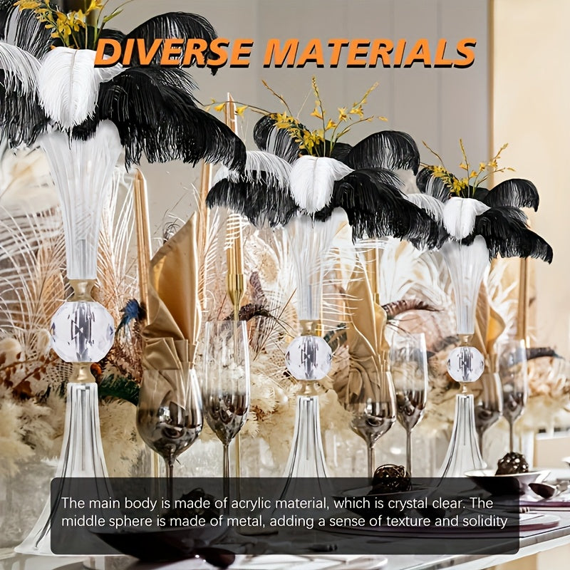 2pcs Crystal Acrylic Vases, 24.8-Inch Transparent Flower Rack with Ribbed Texture, Golden Decoration, Used for Wedding Center And Home Decoration Activity Table/Floor Vases, Bridal Shower And Bohemian Wedding