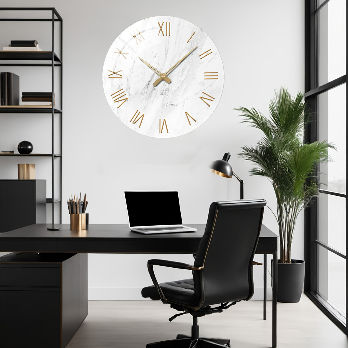 Modern White Tempered Glass Large Wall Clock - 4mm Thickened, 12-24 Inch Marble Texture Silent Clock, Large Size, Battery Powered, Handcrafted, Suitable For Living Room, Aesthetic Room, Bedroom, Office Decorative Clock, Ideal Gift