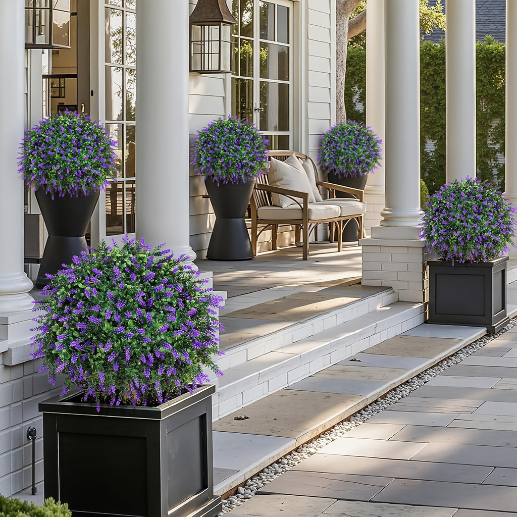 Artificial Lavender Topiary Ball Trees, 2-Pack 23.6-Inch UV-Resistant Faux Plants with Ground Spikes for Outdoor Front Porch, Patio and Garden Decor