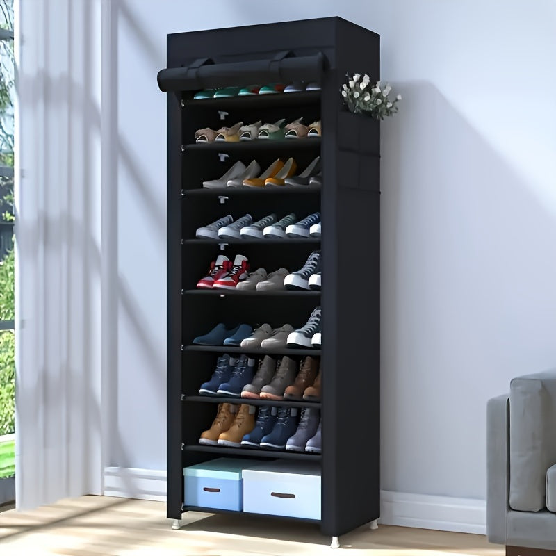 1pc 10 Layer Shoe Cabinet with Dust Cover, Non-woven Space-saving Shoe Rack with Large Capacity, Easy to Assemble, Portable Shoe Cabinet, Suitable for Various Scenes Such As Entrance, Storage Rack, Home And Dormitory Storage