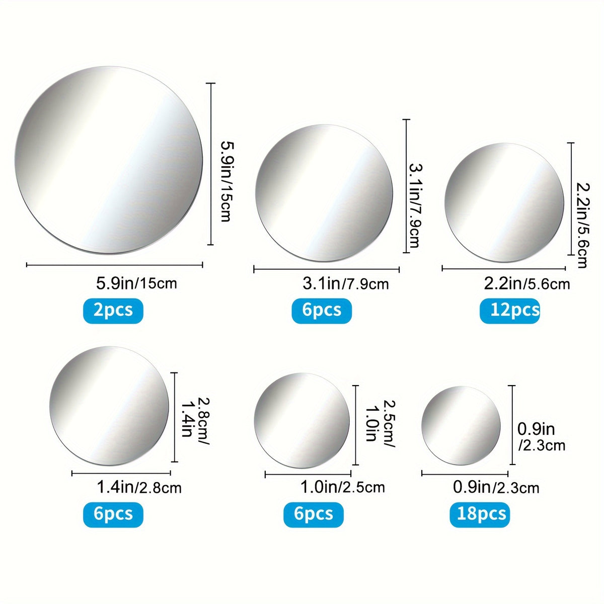 50pcs 3D Mirror Wall Stickers, Self-Adhesive Round Acrylic Wall Decals with Multiple Sizes, Home Art Decor for Bedroom, Bathroom & Office