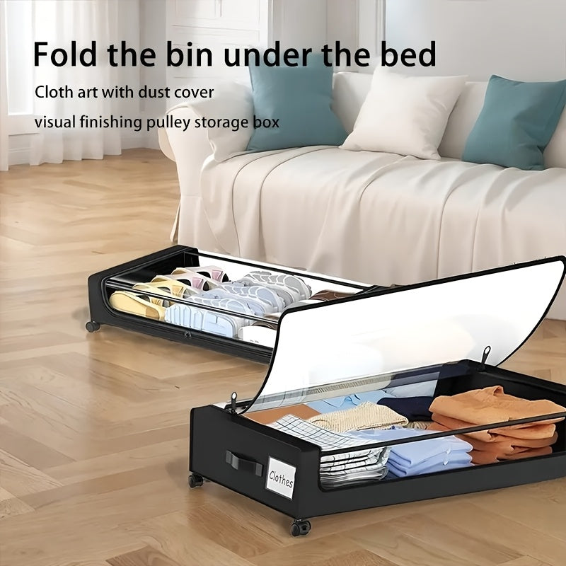 2-Pack Under Bed Storage with Wheels: XXL 17.17gal Underbed Storage Containers with Clear Lids - Rolling Drawers And Bins for Shoes, Clothes in Dorm Bedroom - Space-Saving Easy Pull-Out, Black, Under-Bed Storage