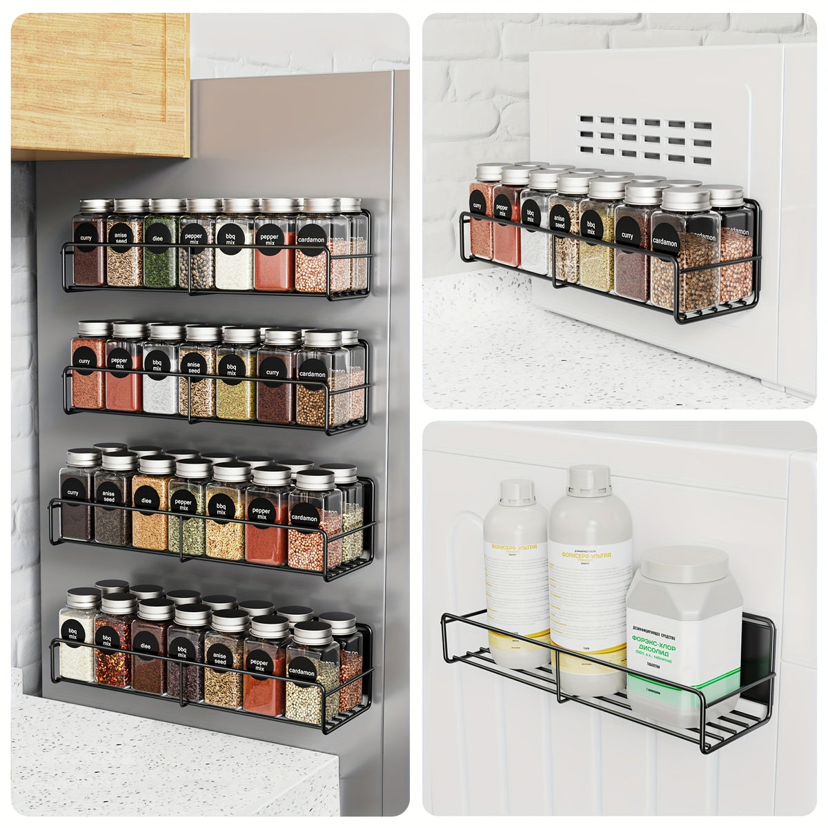 4pcs Magnetic Spice Adjustable Storage Shelf, No-Punch Kitchen Refrigerator Magnetic Shelf, Strong Magnetic Spice Storage Shelf, Washing Machine Storage Shelf, No-Punch Wall Mounted Storage Shelf, Kitchen Storage Accessories, Coffee Bar Accessories