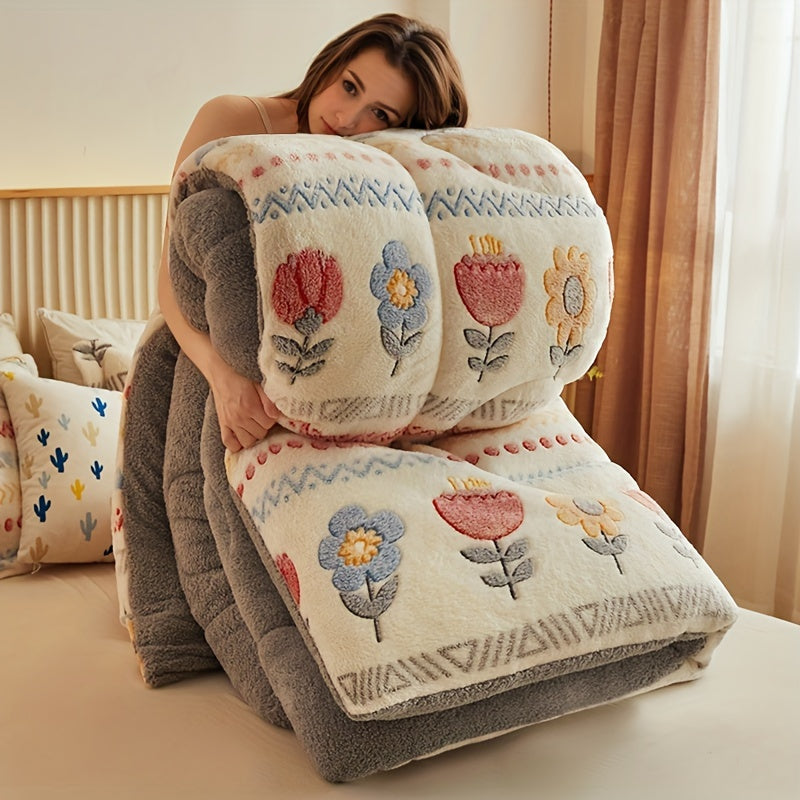 1pc Bohemian Style Thick Winter Comforter - Soft, Warm Snowflake with Vibrant Floral & Geometric Patterns, Machine Washable, Perfect for Bedroom or Hotel Rooms, Hotel Room Essentials | Vibrant Bedspread | Machine Washable Quilt