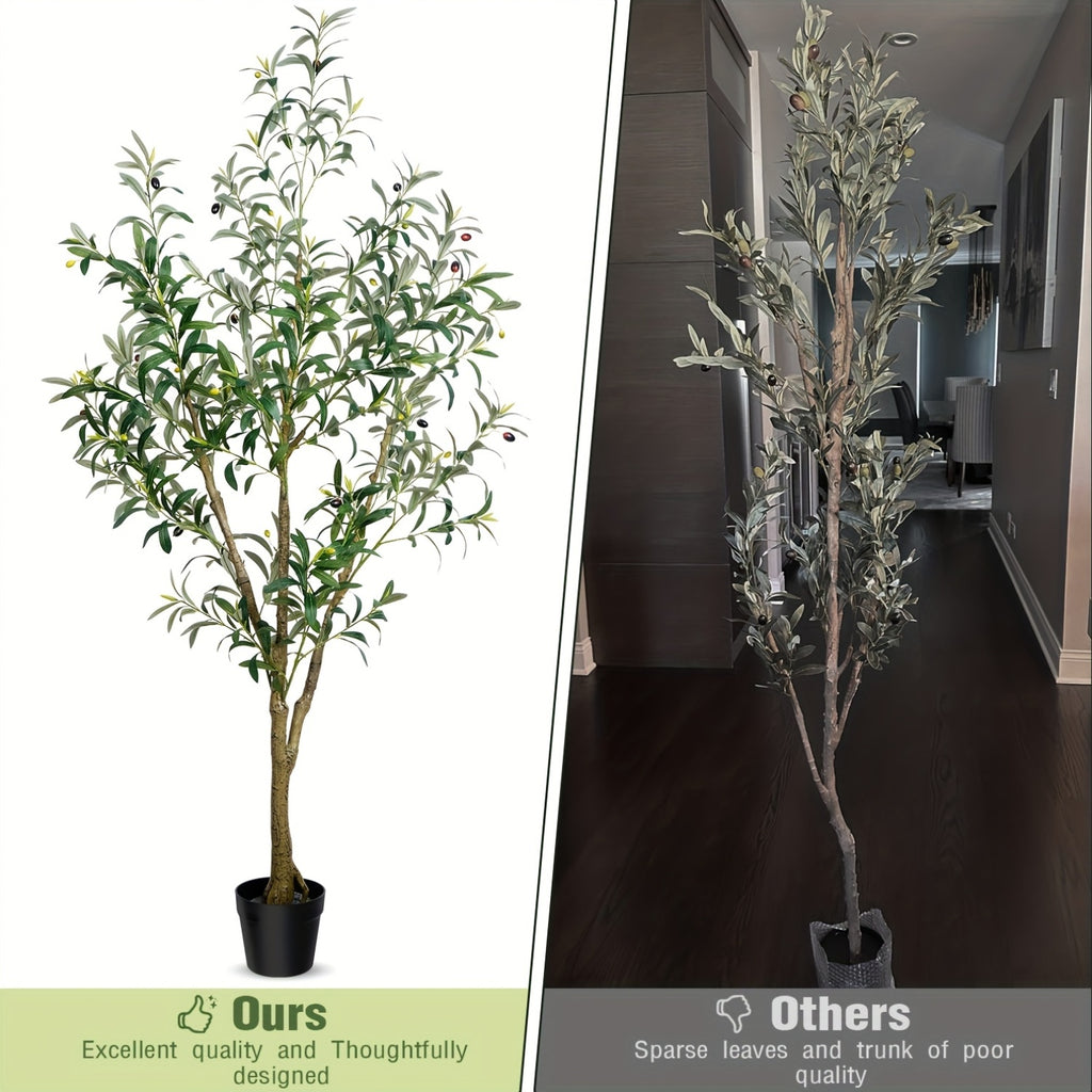 5/6/7FT Multi-Trunk Artificial Olive Tree, Lifelike Faux Tree With Abundant Leaves & Realistic Olives, Instant Landscaping, Pre-Potted Mediterranean Farmhouse Decor For Home Office Porch, Low Upkeep Housewarming Present