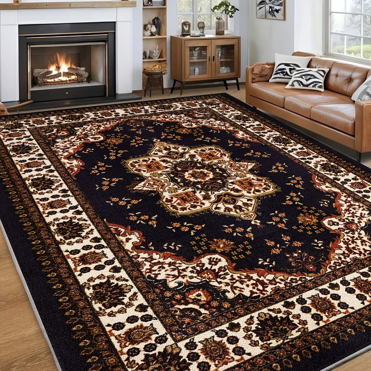1 Extra Large Luxury Floor Mats & Matting, Anti-slip Backing, Machine Washable - Suitable for Living Room, Bedroom, Persian Bohemian Style Floor Mat Fits Modern And Traditional Decor - Soft And Fluffy Texture Large Size Living Room Rug Vintage Carpet