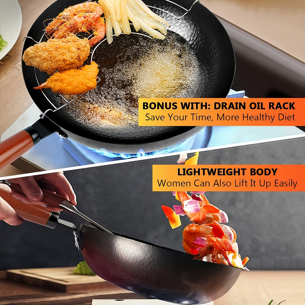Wok, Cast Iron Frying Pan Wok Set - Nonstick, 12.6 Inch Pan With 13 Cookware Accessories, Suitable For All Stoves, Kitchen Utensils, Kitchen Tools, Kitchen Accessory, Kitchen Supplies Camping