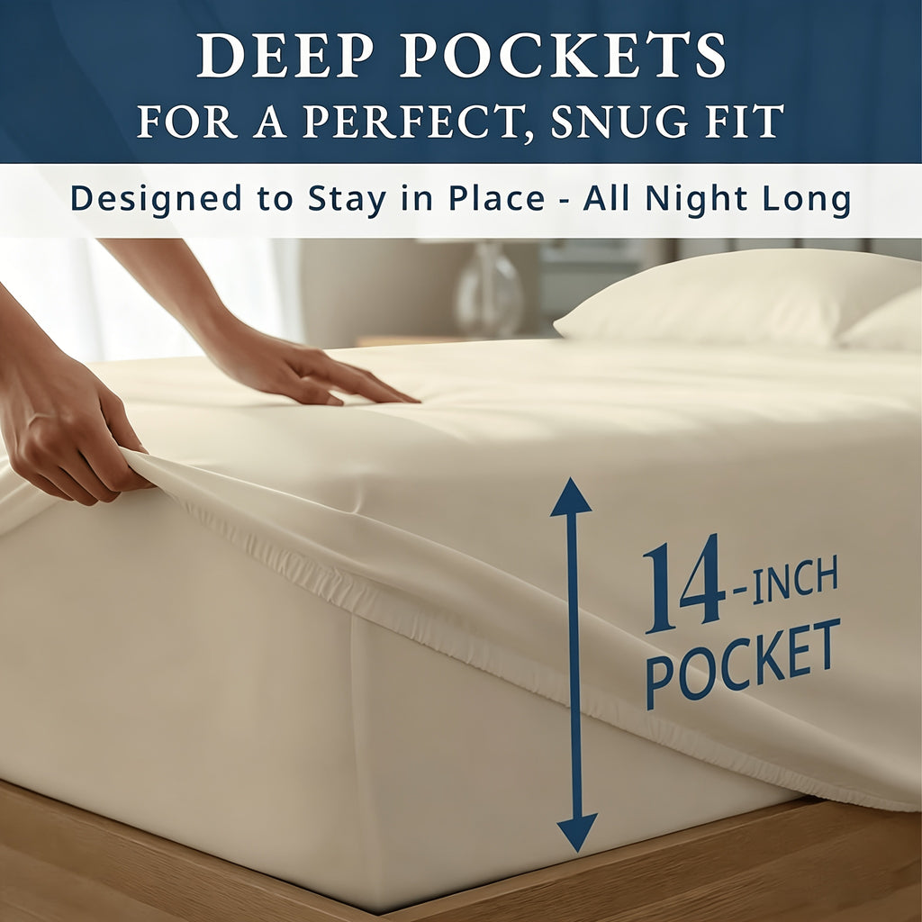 Bamboo Cooling Fitted & Flat Sheet Bedding Suitable for Hot Sleepers, Wrinkle-Resistant & Moisture-Wicking Bamboo Fiber, Deep Pocket Hotel Grade Bed Sheets with Double-Stitched Edges, Machine Washable for - for