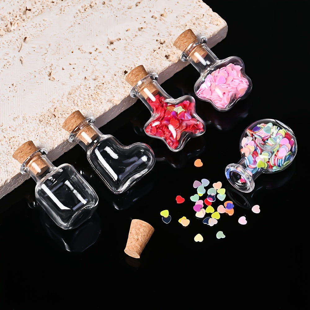 40pcs Random Shape Assorted Mini Clear Glass Jar Glass Bottles with Cork Stopper, Small Drift Wishing Bottle, Bead Containers for DIY Ornaments Necklace Projects Wedding Party Christmas New Year Favors