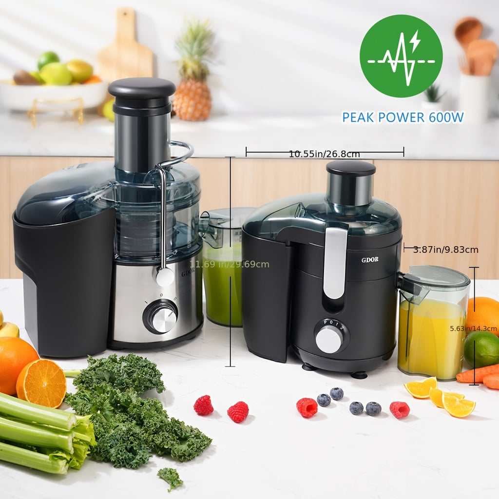 GDOR Electric Juicer Machine Dual Speed Centrifugal Extractor with 2-Speed Motor, 2.5” Wide Feed Chute & Anti-Drip System, BPA-Free Suitable for Fruits, Vegetables, Apples, Carrots, Citrus - Easy Clean with Brush, Plug for