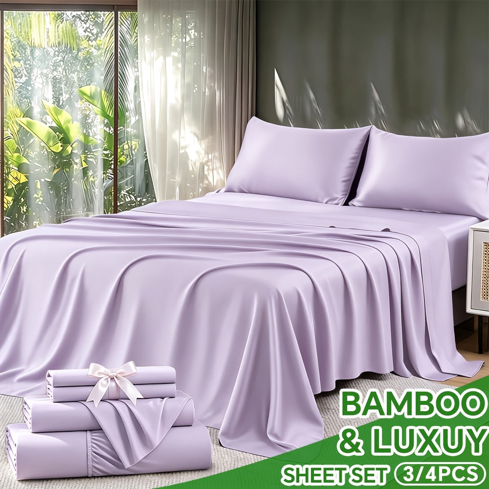 3/4pcs Cooling Bamboo Fiber Sheet Set - 16-Inch Extra-Deep Pocket Sheets - Luxuriously Soft, Hotel-Style Cooling Bedding - Ideal for Hot Sleepers, Wrinkle- And Shrink-Resistant Twin, Full, Queen, And King Sizes