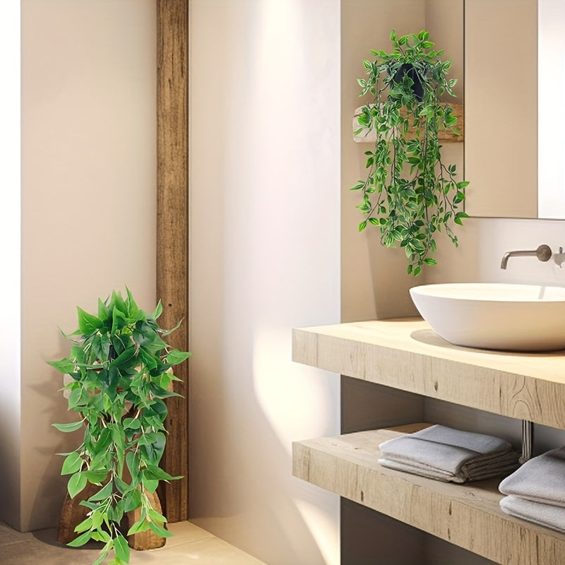 Der Rose 6/8 Packs Fake Plants Hanging Artificial Ivy Vine Faux Eucalyptus Plants In Black Pots For Bathroom Wall Shelf Bookshelf Decor Indoor