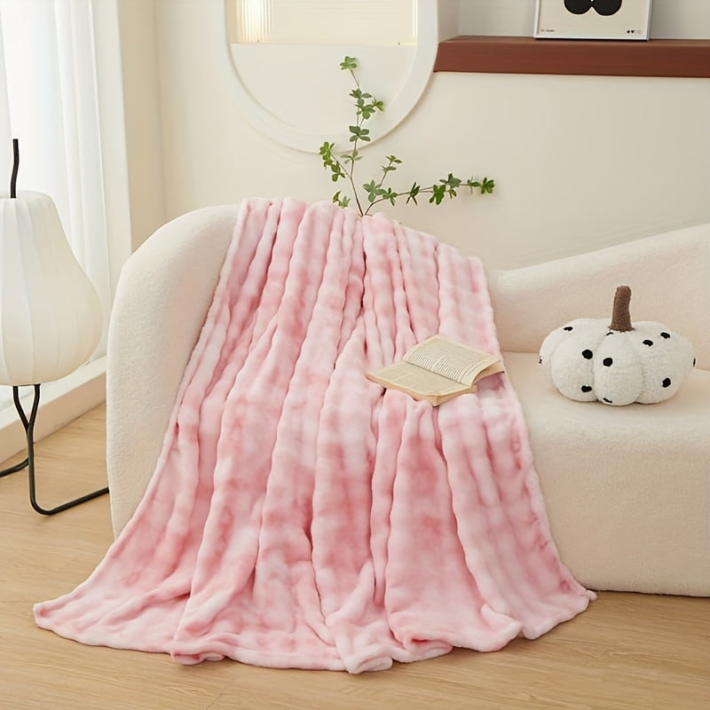 Lightweight Faux Rabbit Fur Tie-Dye Blanket—Stunningly Beautiful, Perfect for All Seasons, Soft Against The Skin, Offering The Ultimate Sleeping Experience. Machine-Washable, Reversible Design, Random Colors. The Perfect Holiday Gift