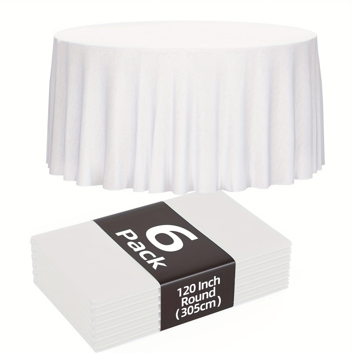 WHONLINE 6/10pcs Round Tablecloth 90/120 Inch, White/Black, Table Cloth, Washable Polyester Table Cover for Dining Tables, Buffet, Parties And Camping, for Weddings, Graduation, Summer Party