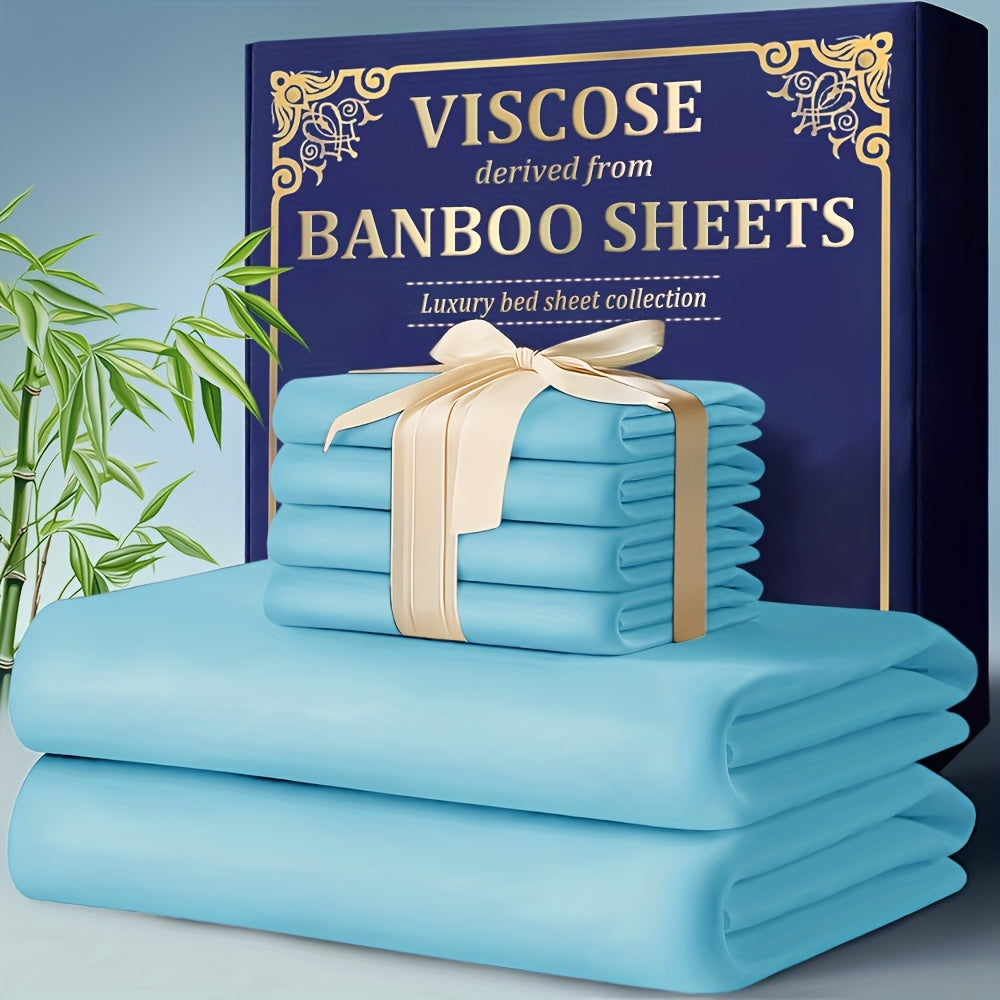 3/4pcs Bamboo Cooling Bed Sheet Set - 2300 TC Ultra Soft & Breathable, Shrink-Resistant, Smooth & Comfortable For All Season | Deep Pocket Fitted Sheet, Flat Sheet, Pillowcases | Room Decor, Random Color