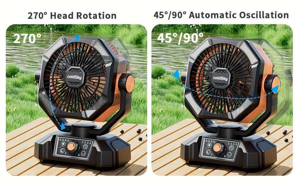 Dual Motor Camping Fan, 20000mAh Rechargeable Battery Powered Portable Fan with 8 Speeds, Remote Control, 4 LED Lights and Hanging Hook for Tents and Home