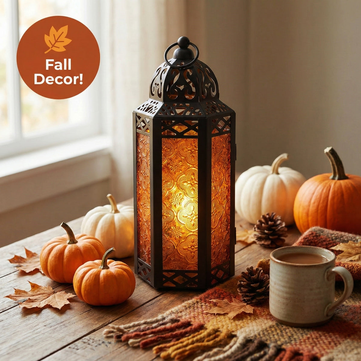 Decorative Moroccan Candle Lantern Holder, Medium, 10.5" Tall