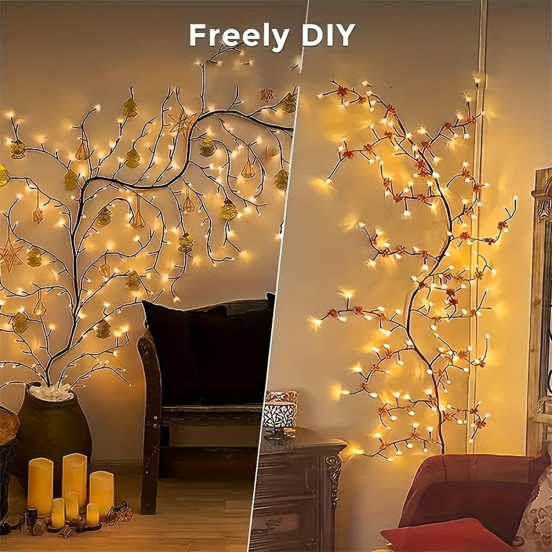 96 LED Brown Vine Fairy Lights - 6ft Flexible Bendable Artificial Willow Branches with 8 Modes, USB Powered Remote Control for Indoor Home Decor, Weddings, Christmas, Valentine's, Thanksgiving & Holiday Party Decorations, Remote Controlled Fairy Lights, W