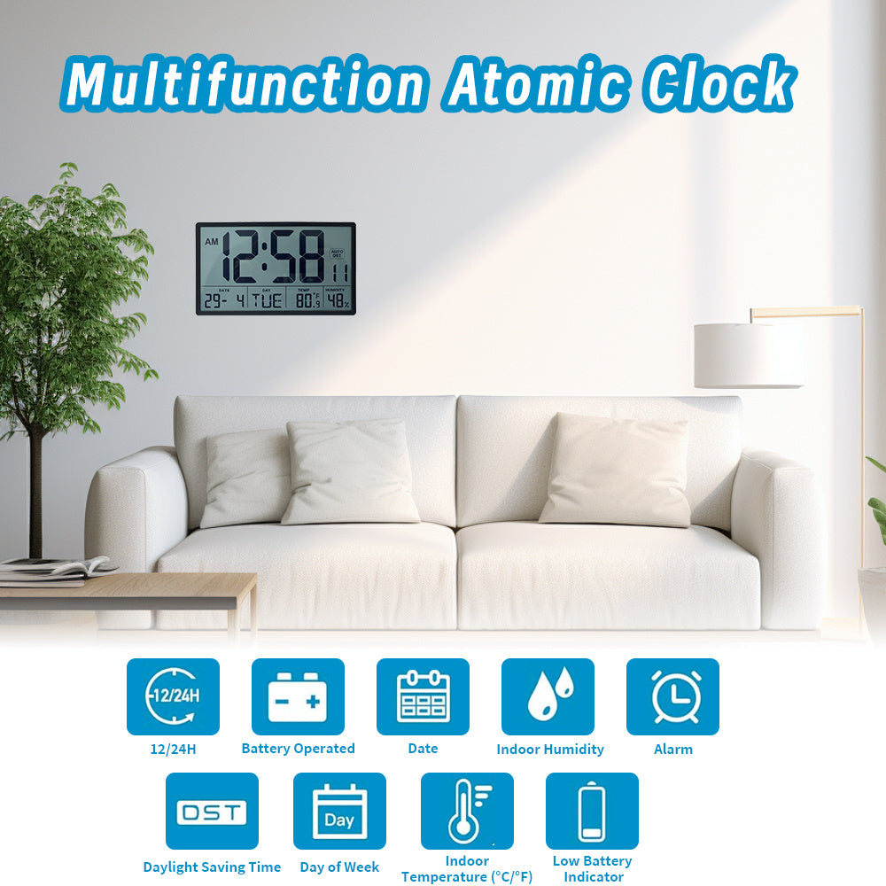 8'' Large Digital Wall Clock Battery Operated with Jumbo Numbers, Temperature And Date - Easy to Read And Set, Auto DST