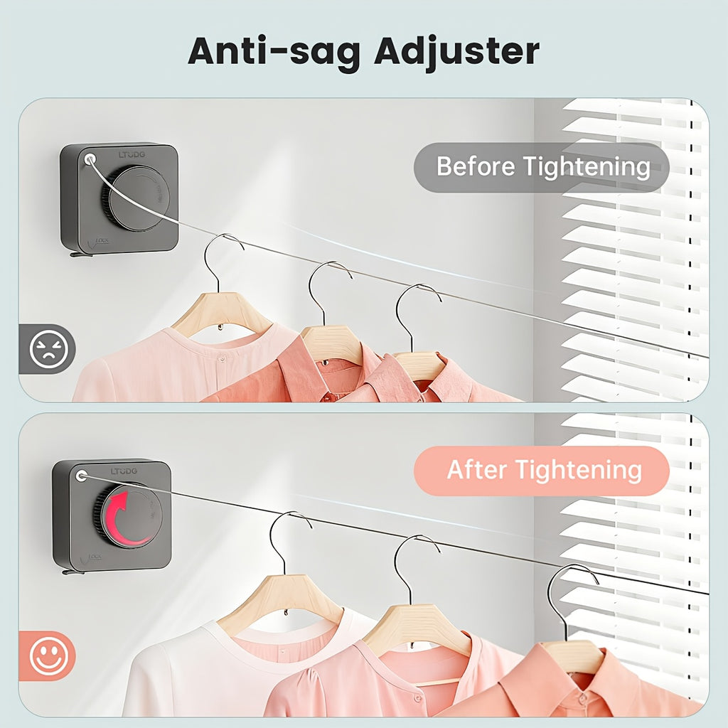 1/2pcs Retractable Clothesline Indoor Non-Sagging Outdoor Clothes Line Retracting Heavy Duty Clothes Drying Laundry Line Wall Mounted Stainless Steel Line-15.1 Feets(Square-Gray), Clotheslines
