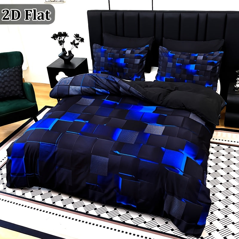 2D Flat 3pcs Cool Technology Digital Printing Material Quilt Cover Set Four Seasons Product, Red And Blue, Four Sizes (Twin, Full, Queen, King) (1pc Quilt Cover And 1/2pcs Pillowcases, Without Filling)