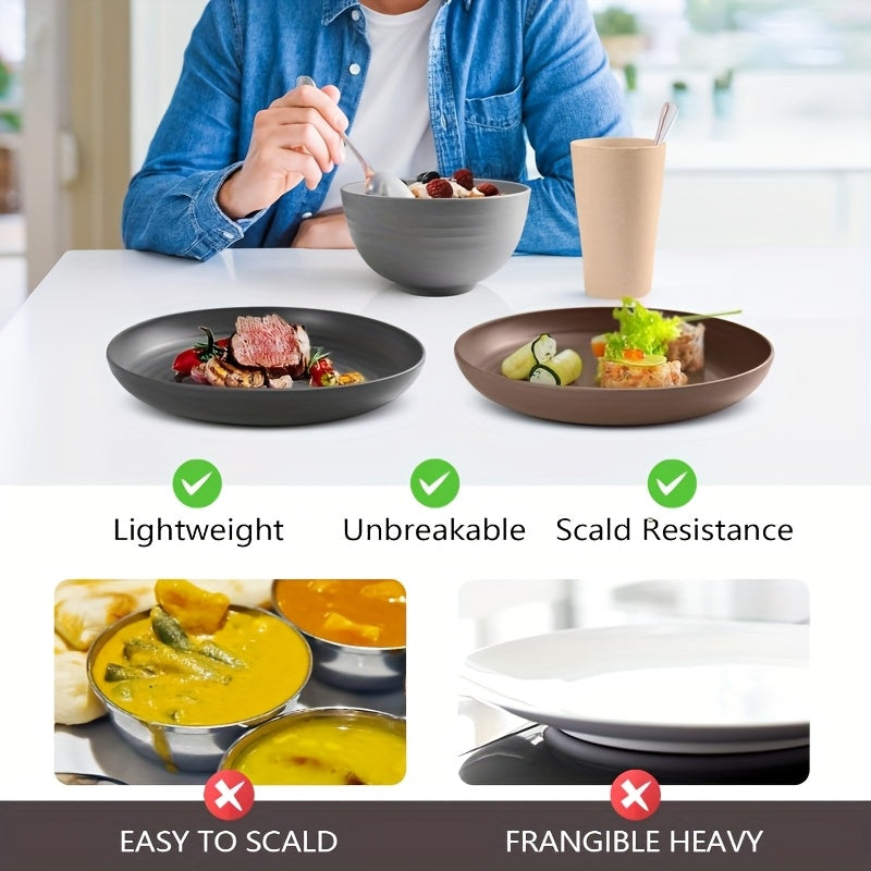 32/16pcs Wheat Straw Large Size Tablesware Set, Unbreakable Modern Dish Set-Plate/Dessert Plate/Bowl/Cup, Lightweight Wheat Straw Dinnerware Set, Dishwasher And Microwave Safe, Lightweight Tableware, Gift for Chrismas