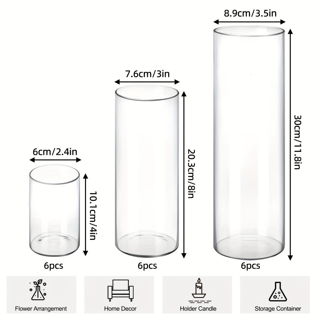 9/15/18/36/45pcs Set of Transparent Glass Cylinder/Square Vases, 4", 8", 12" Height, Assorted Sizes Glass Vases, Tall Glass Vases, Wedding Table Centerpieces, Party Table Centerpieces, Hurricane Floating Candle Holder Vases, Desktop Shelves