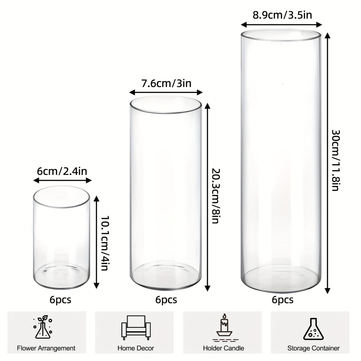 9/15/18/36/45pcs Set of Transparent Glass Cylinder/Square Vases, 4", 8", 12" Height, Assorted Sizes Glass Vases, Tall Glass Vases, Wedding Table Centerpieces, Party Table Centerpieces, Hurricane Floating Candle Holder Vases, Desktop Shelves