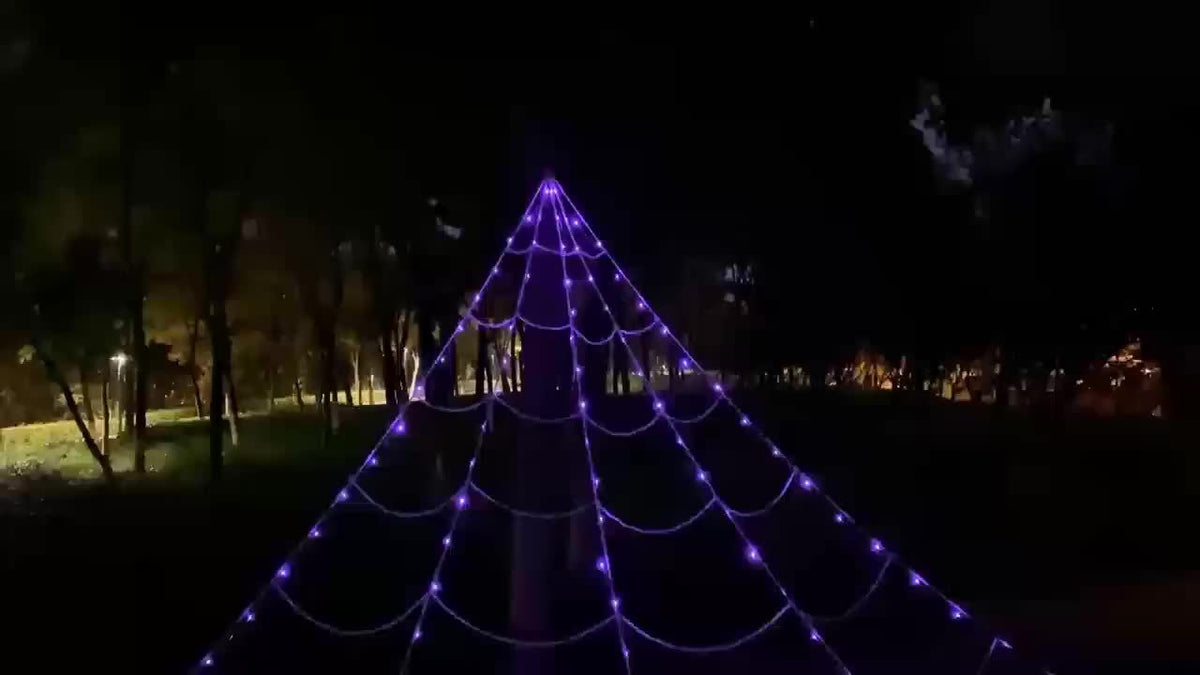 16ft Giant Spider Web LED Lights - 250 Purple 8 Lighting Modes, Outdoor Halloween Decorations, No Power Required, Easy To Hang, Suitable For Scary Holiday Displays, Halloween Decorations
