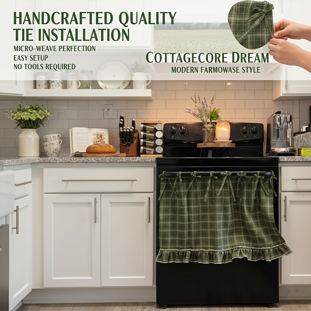 [Farmhouse Oven Skirt] Fall Autumn Farmhouse Oven Skirt Curtain, Handmade With Ruffled Edge & Tie Straps, Vintage Rustic Cottagecore Kitchen Decor, Country Style Appliance Dust Cover, Fits Ovens, Dishwashers & Washing Machines