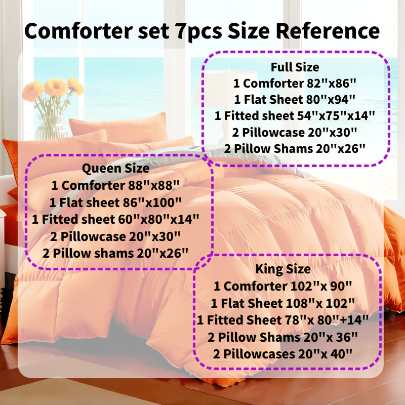 Cosybay 7 Piece Luxurious Comforter Set Queen/King/Full Size, Bed In A Bag Bedding Includes 1 Comforter, 1 Bed Sheet, 1 Fitted Sheet, 2 Pillowcases, 2 Pillow Shams, Soft Complete Bedding for Home Hotel, Perfect for Halloween Holiday, Birthday