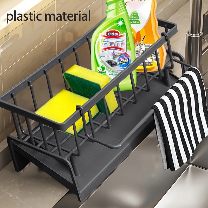 Kitchen Sink Caddy with Drainage, Kitchen Sink Organizer with Removable Brush Holder, Sink Caddy with Drainage for Dishwashing Brush, Sponge, Soap And Scrubbing Additions, Basket, Trash Can And Container