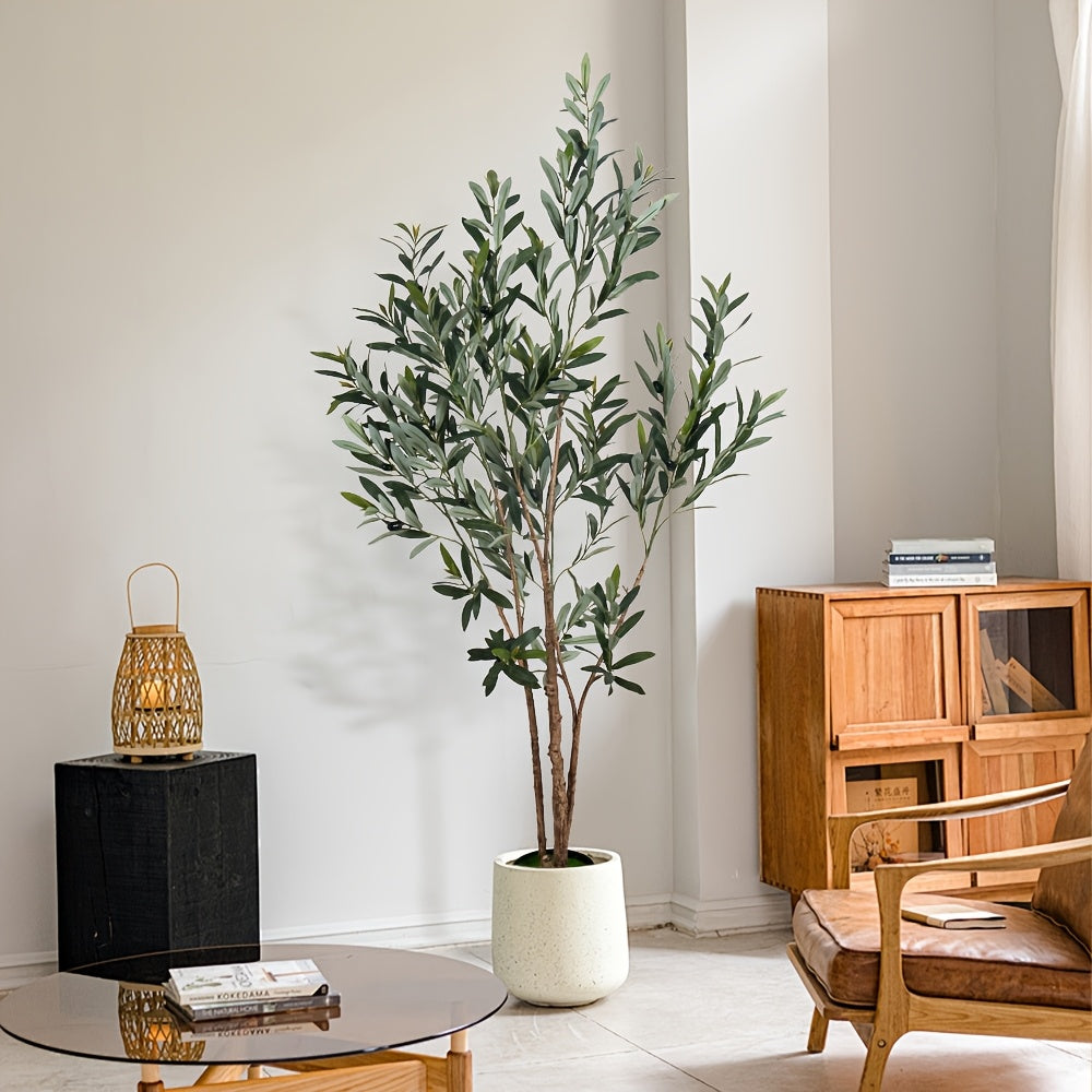 47.24inch/59.06inch/70.87inch/82.68inch Artificial Olive Tree with Realistic Black Fruits - Multi-Branch Broad-Leaved Mediterranean Plant, High-Quality Plastic Nordic Style Home Decor for Living Room, Kitchen, Hotel, Mall - No Maintenance Year-Round Decor