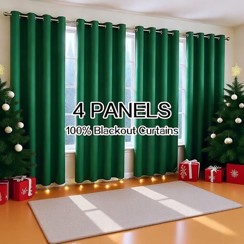4 Panels 100% Blackout Curtains Heat Insulation Noise Reduction Privacy Protection Thermal Insulated Curtains Soundproof Curtains Light Blocking Curtains Red Curtains Christmas Decorations Partition Curtains Suitable for Living Rooms Bedrooms Balcon