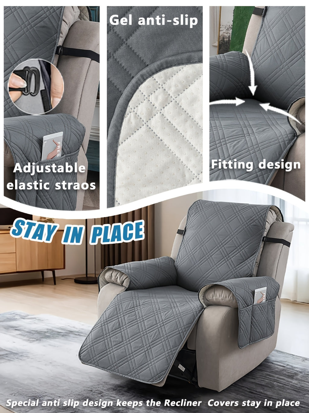 1pc 100% Waterproof Recliner Chair Cover, Non Slip Recliner Covers for Recliner Chair with Pocket, Pet Scratch-Resistant Sofa Slipcover, Washable Furniture Protector, Easy to Install for Living Room, Bedroom, And Study, Halloween Home Decorations