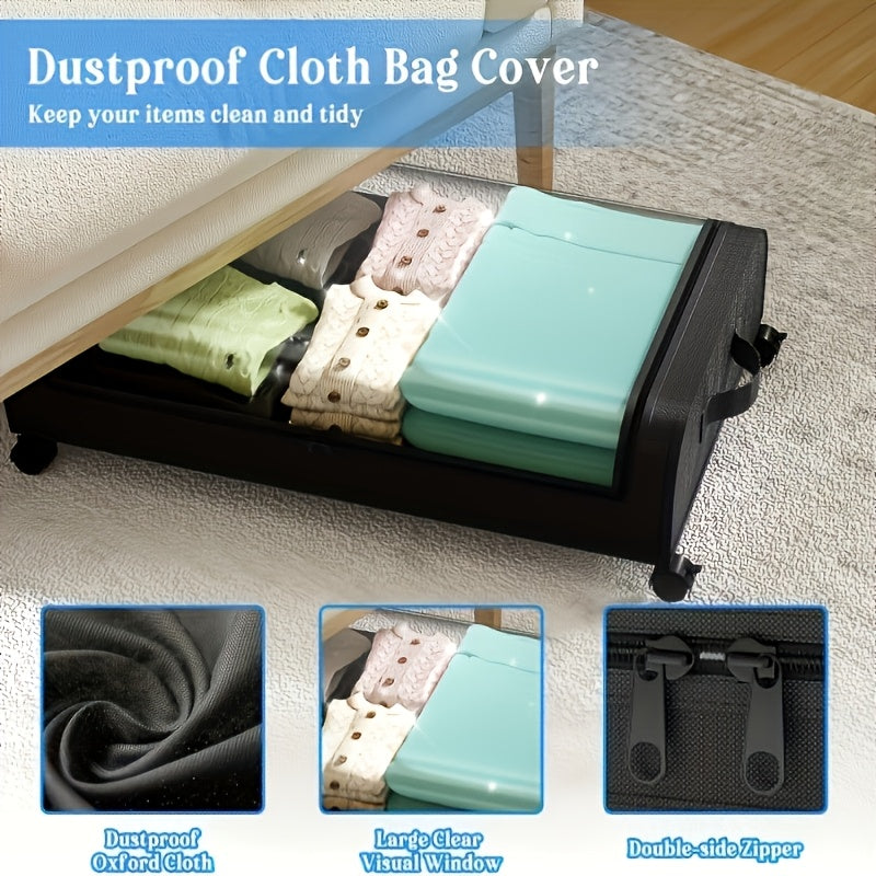 2 Pack Rolling Underbed Storage Box, Under Bed Storage Bins, Under Bed Shoe Rack Organizer, Rolling Underbed Metal Drawer for Clothes, Blankets, Shoes,, Books, Bedding, Under-Bed Storage