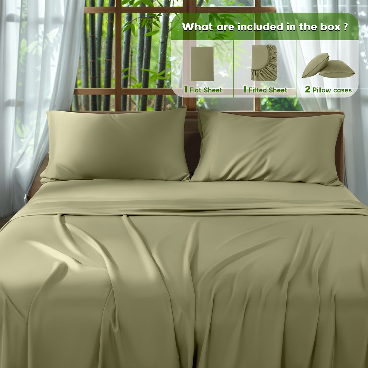 4pcs Cooling Bamboo Sheet Set, All-Season Comfort, 16" Deep Pocket, Wrinkle & Shrink Resistant, Y Soft Hotel Quality Bedding, Includes Fitted Sheet, Flat Sheet & 2 Pillowcases, Luxury Gift Box Packaging