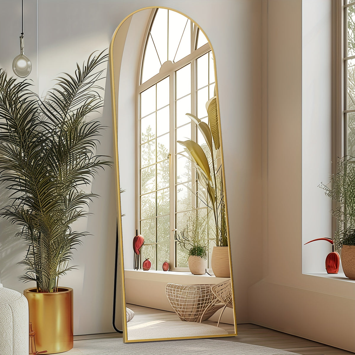 Arched Full Length Mirror, Full Body Free Standing Leaning Mirror Hanging Mounted Mirror Modern Simple Tall Home Decor for Living Room Bedroom Cloakroom