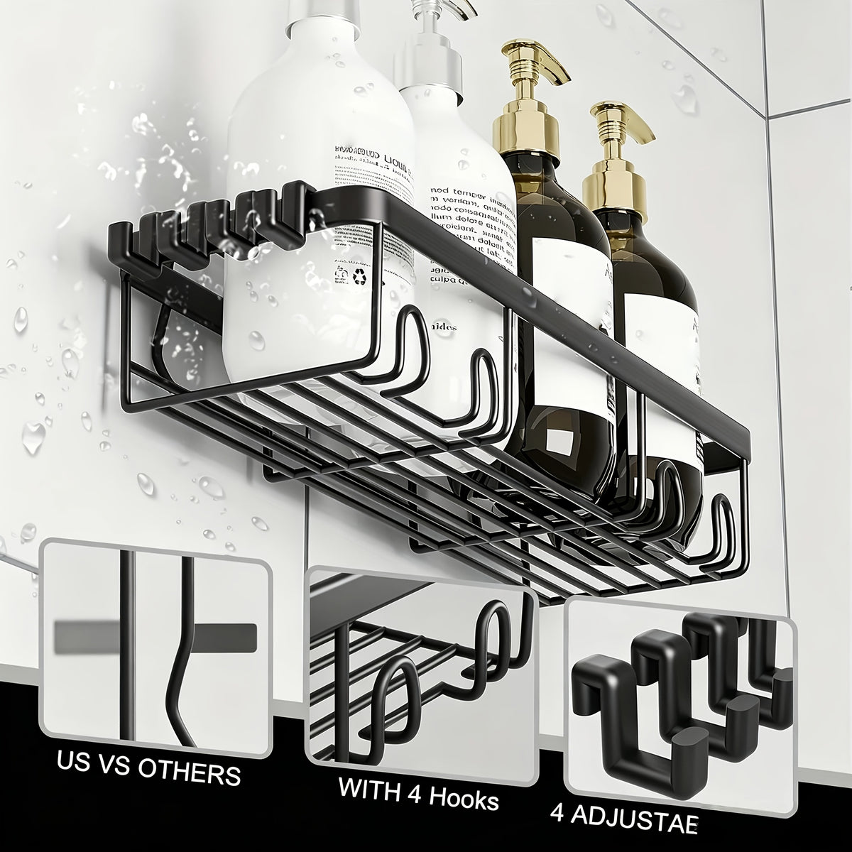 Shower Caddy Organizer, 5-Pack Adhesive Rustproof Stainless Steel Shower Shelves with Soap Holder, No Drilling Shower Storage Rack for Family Renters Bathroom, Random Colors to Choose, Shower Caddies