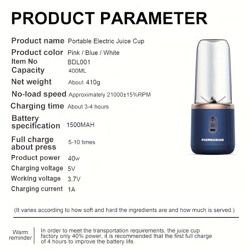 Portable Double Cup Fruit And Vegetable Juicer, Made of Food Grade ABS, with a Capacity of 1500Mah Rechargeable Battery, Gift Box, Multifunctional Juicer, Kitchen Supplies, Essential for Summer Fruit Juicing