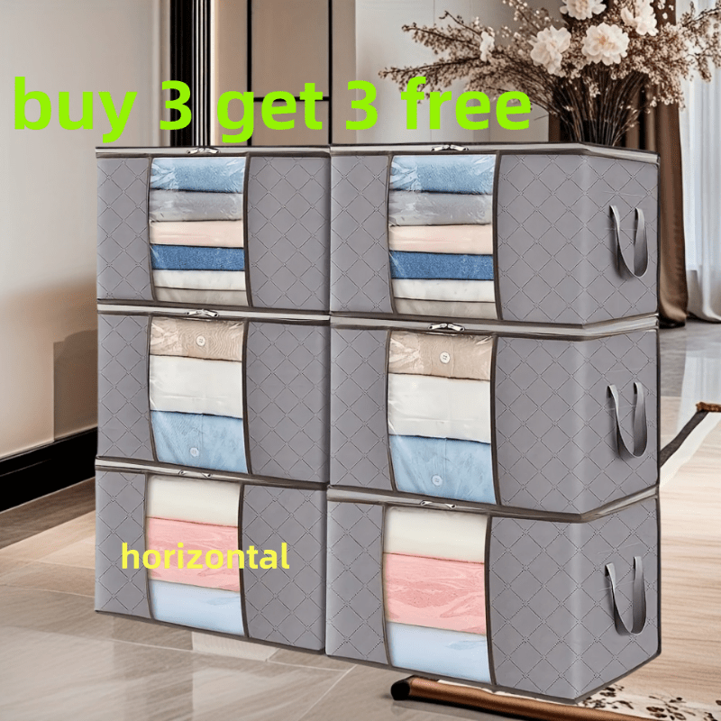6pcs (Buy 3 Get 3) Extra Large Thick Nylon Gallon Storage Bags with Reinforced Vertical Ribs and Top Handles - Foldable Space-Saving Organizer Bags for Clothes, Bedding,, and Blankets - Durable Gray File Bags (Target Model), Under-Bed Storage