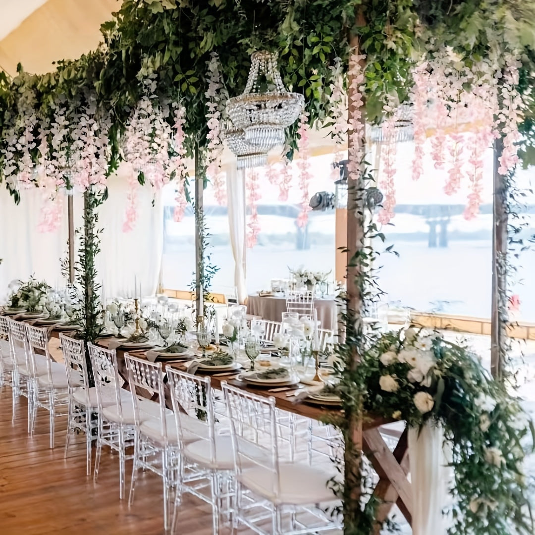 ULTROSOKE 24pcs Artificial Wisteria Hanging Flowers, Wisteria Artificial Flower Fake Wisteria Vine Ratta Long Hanging Bush Garland Flowers String Decorate Home Party Wedding Decor
