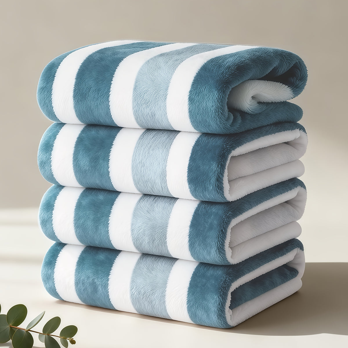 1/4 Or 5pcs Bath Towel Set with Bath Loofah, Highly Absorbent And Quick-Drying | Ultra-Soft Microfiber Beach Towels for Adults, Two-Color Striped Interval Bath Towels Perfect for The Beach, Spa, Gym & Home Bathroom Essentials - 27 X 55 Inches