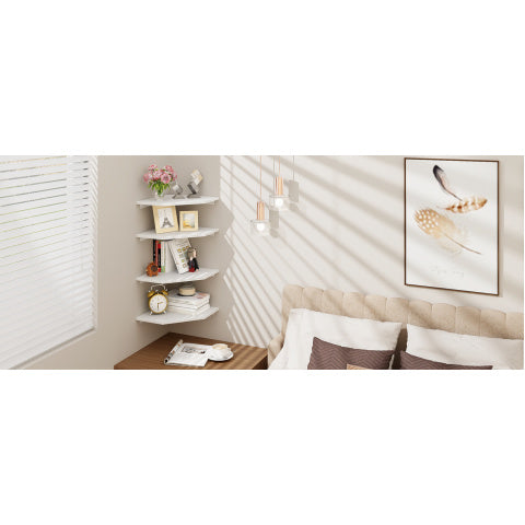 4pcs Solid Wood Corner Shelf Set - Rustic Brown Wall-Mounted Cable Management Shelves with Wire Hole Design & Hidden Wiring for Bathroom, Bedroom, - Space-Saving Corner Shelves Suitable for Cable Boxes & Storage Organization